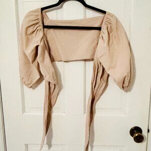 Khaki Colored Rayon Tie Shrug/ Crop Top, Size Small- Like New
